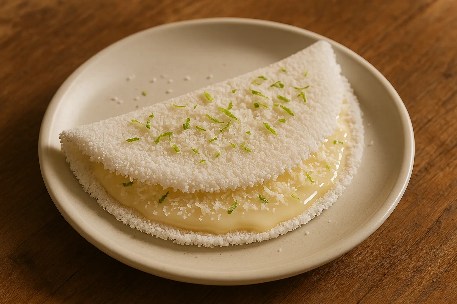 Tapioca dulce doblada con leche condensada y coco rallado