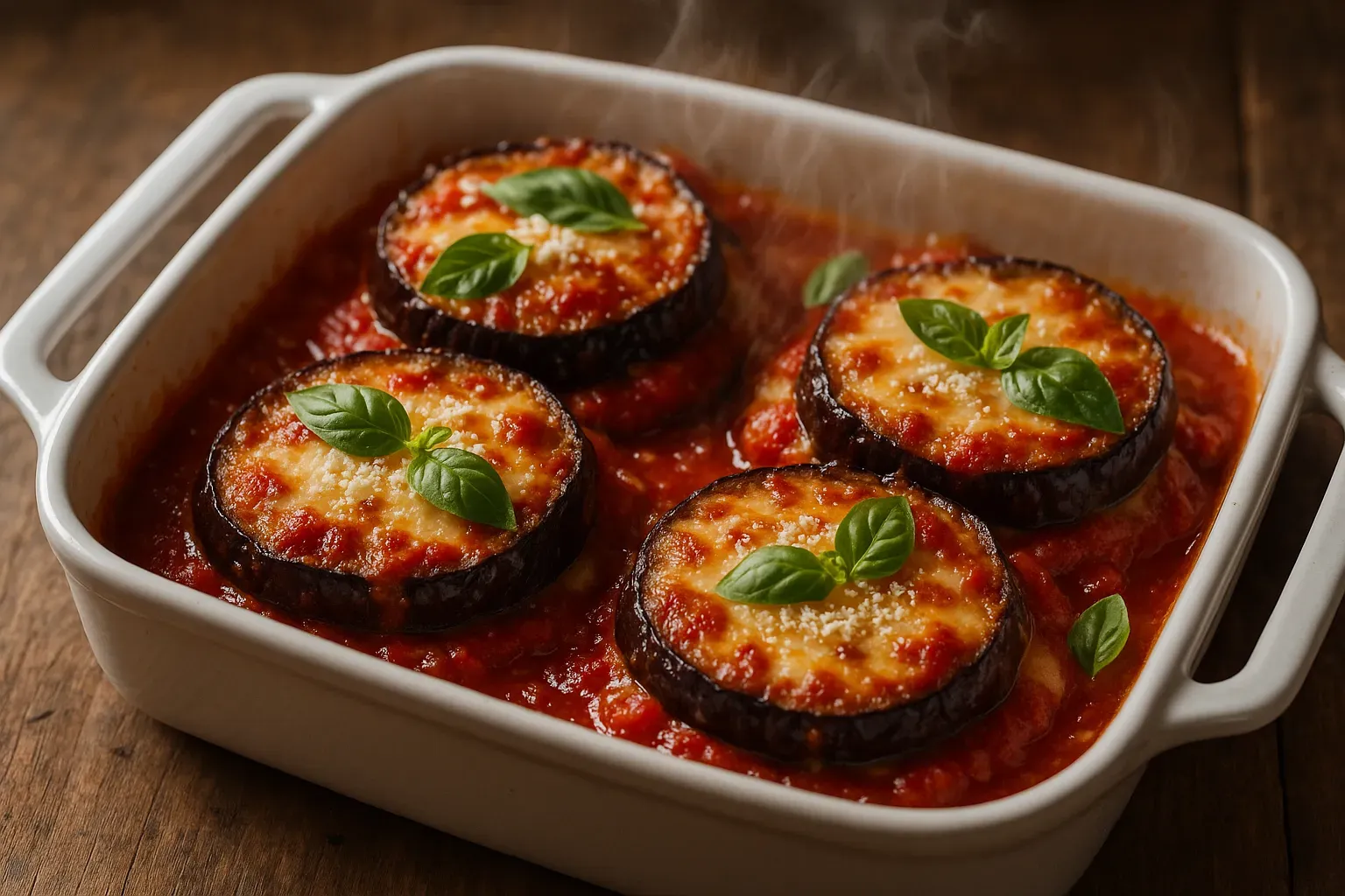 Berinjela à parmegiana gratinada com muçarela e molho