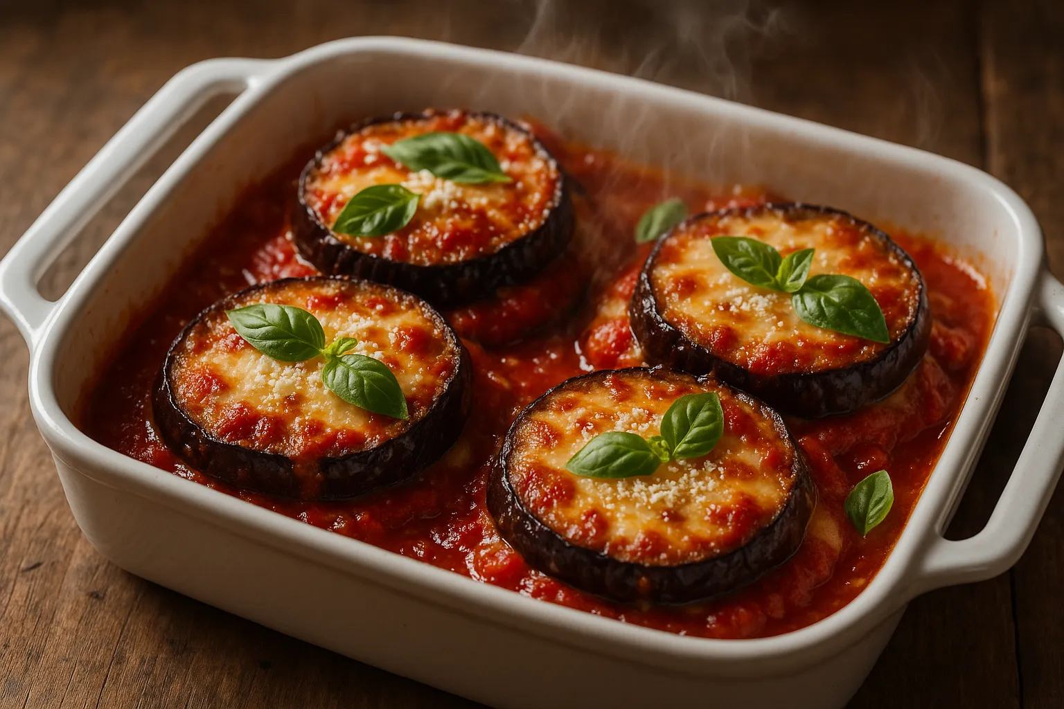 Baked eggplant Parmesan with mozzarella and tomato sauce