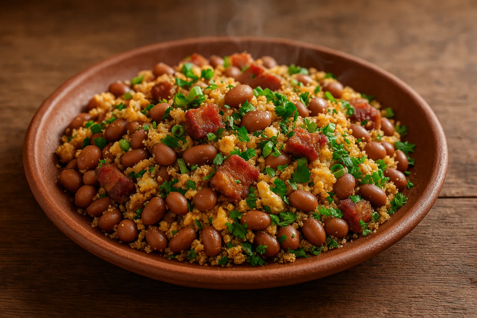 plato de tropeiro mineiro con tocino y huevo encima