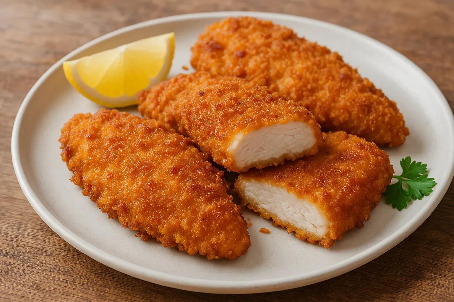 Filé de frango empanado crocante com limão