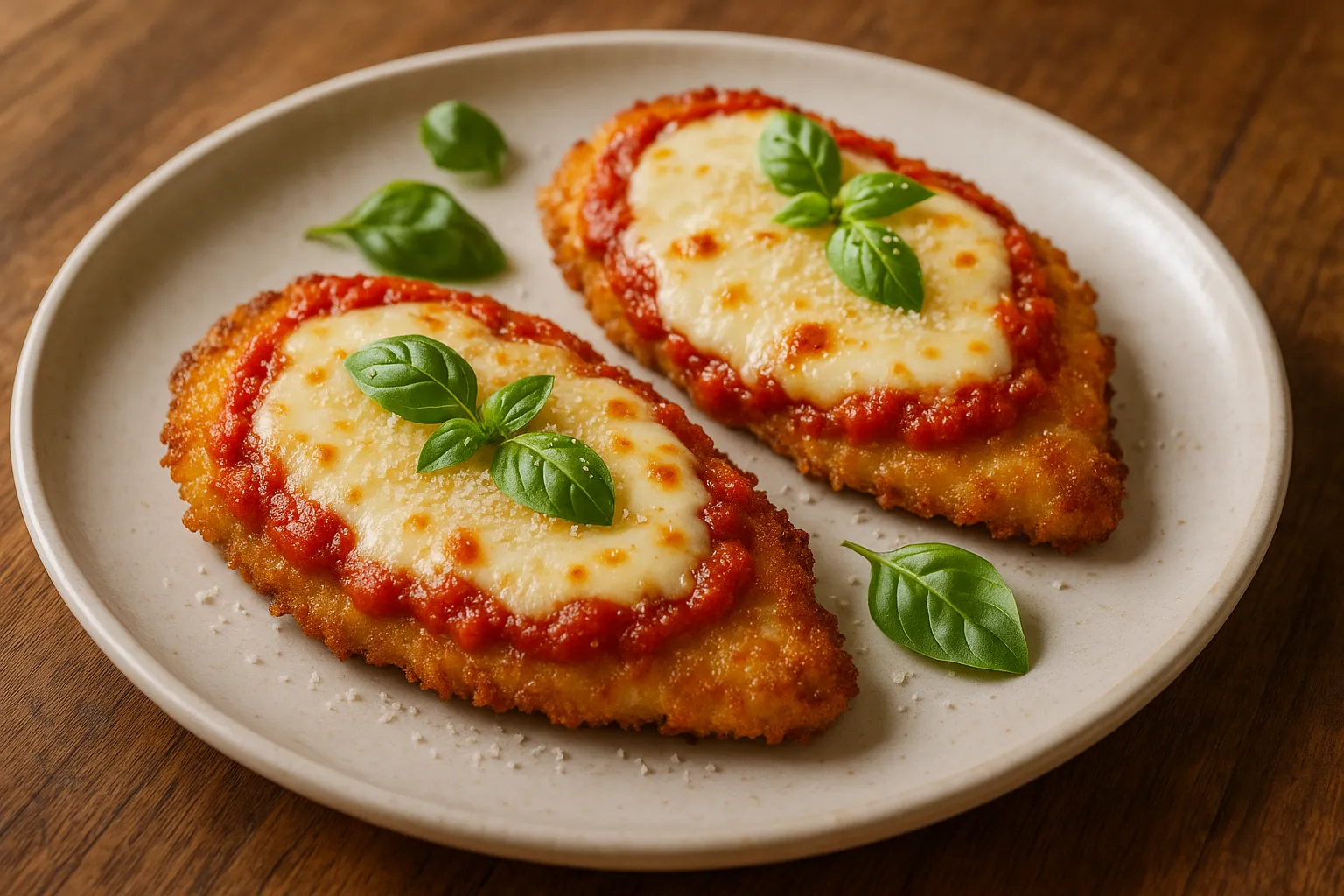Frango à parmegiana gratinado com muçarela e molho de tomate