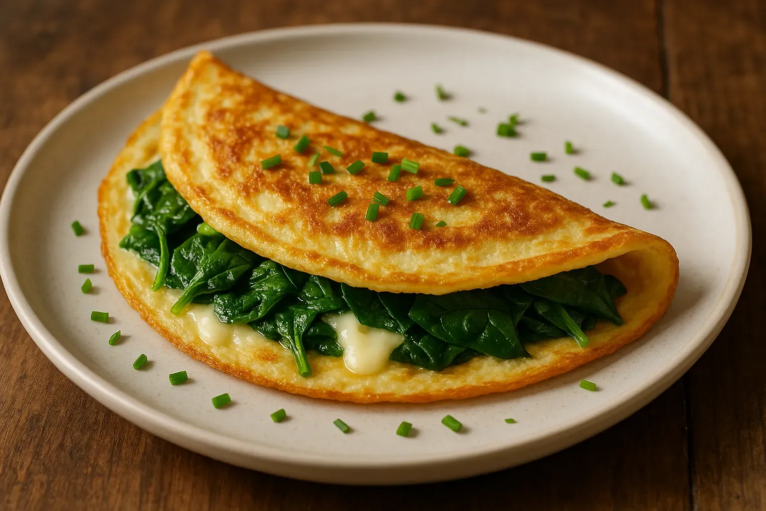 Folded omelet with spinach and melted mozzarella