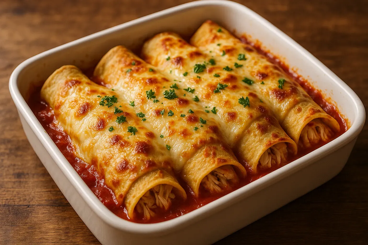Panquecas de frango gratinadas com queijo dourado