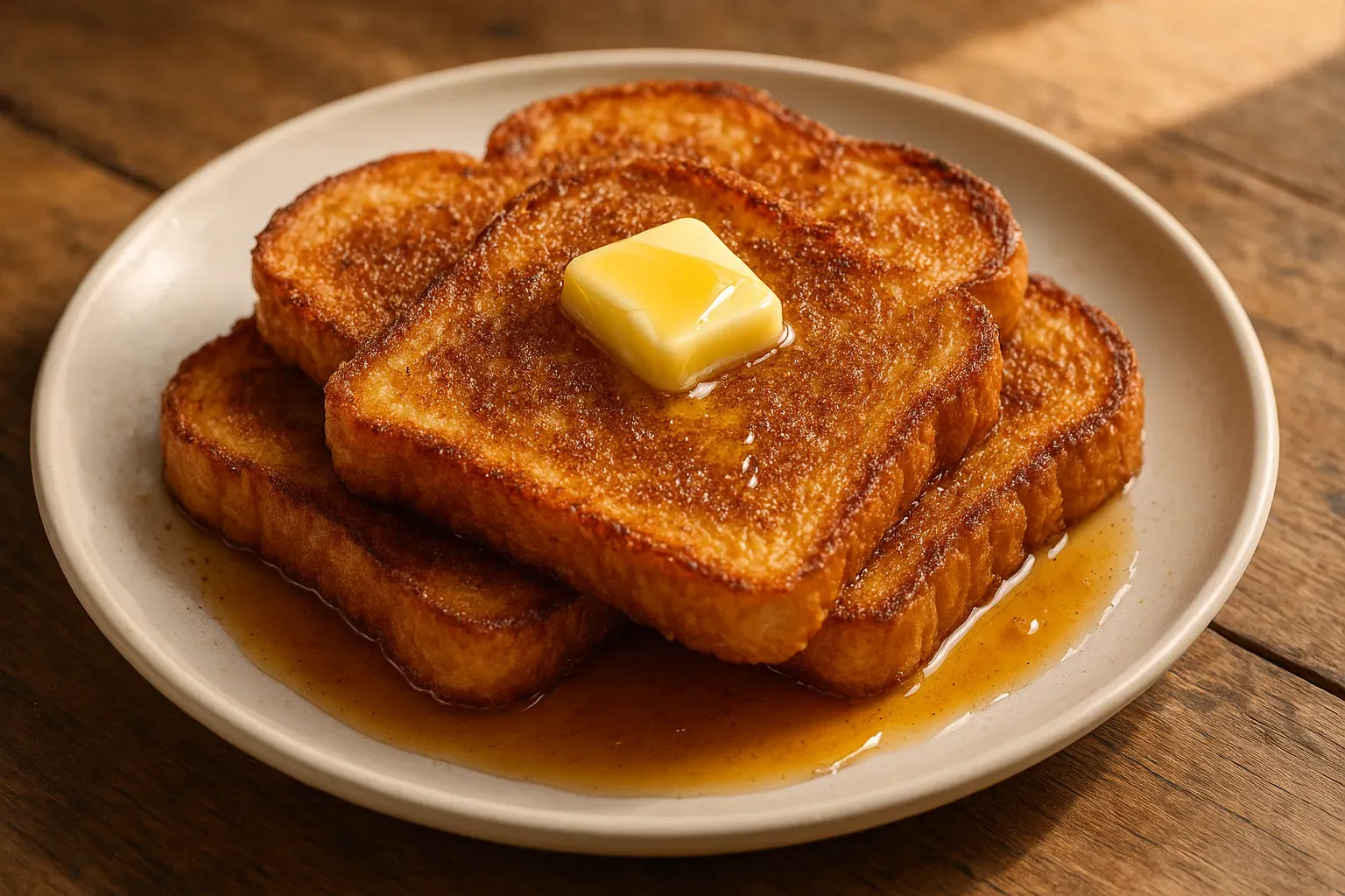 Golden skillet French toast with cinnamon and sugar