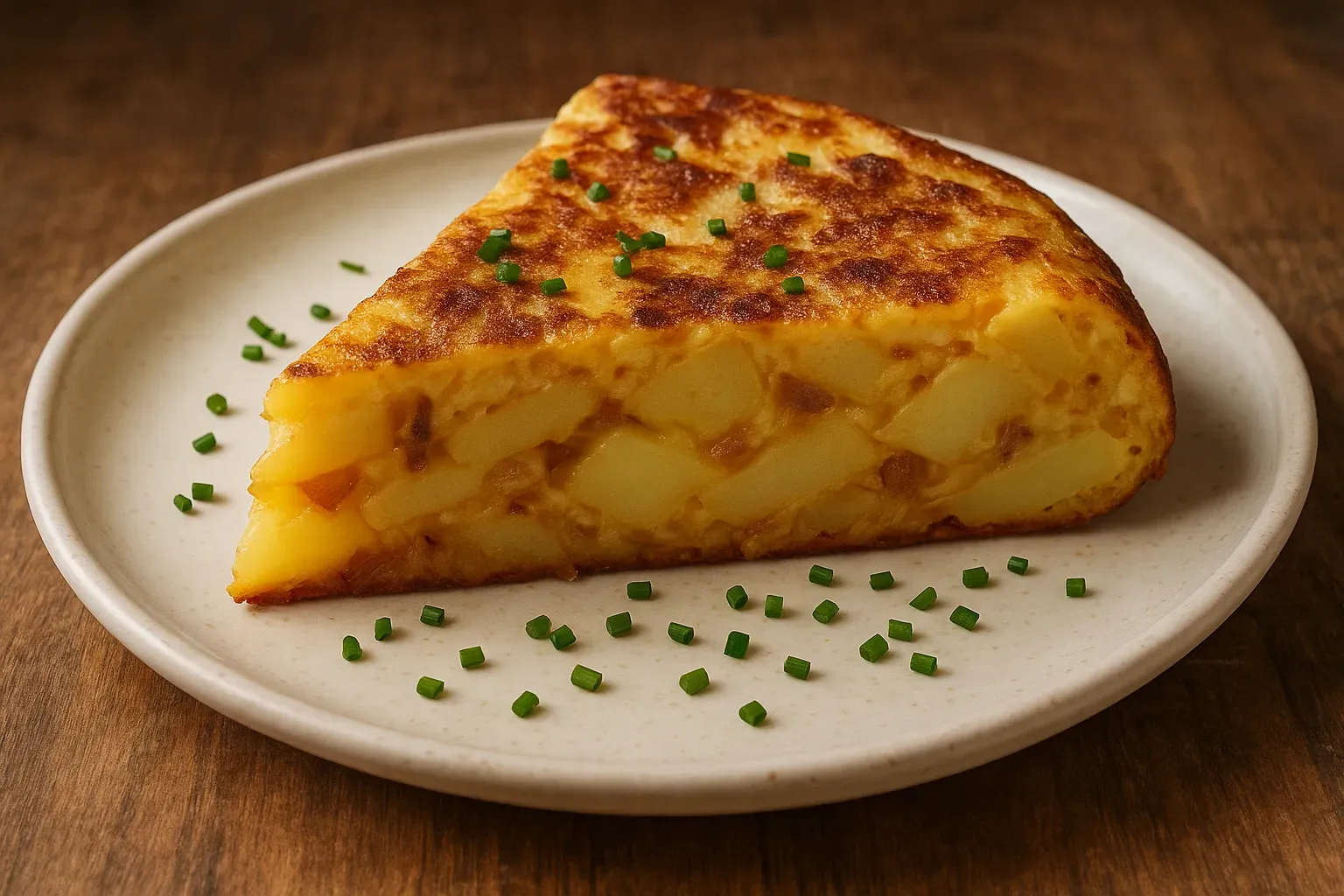 Tortilla espanhola fatiada com batata e cebola